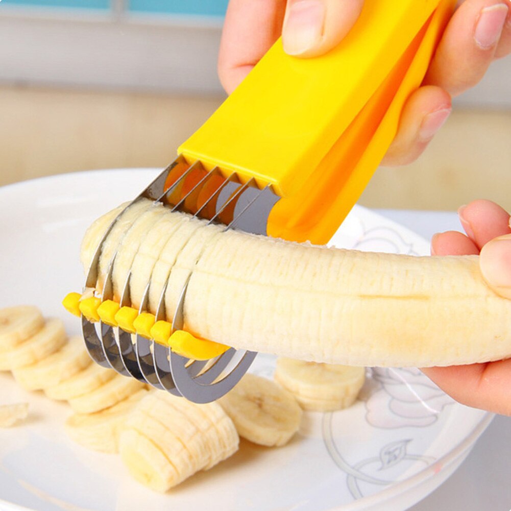 Rebanador de plátano de cocina Manual para el hogar, práctico acero inoxidable, herramienta de cocina para frutas y verduras, apto para lavavajillas