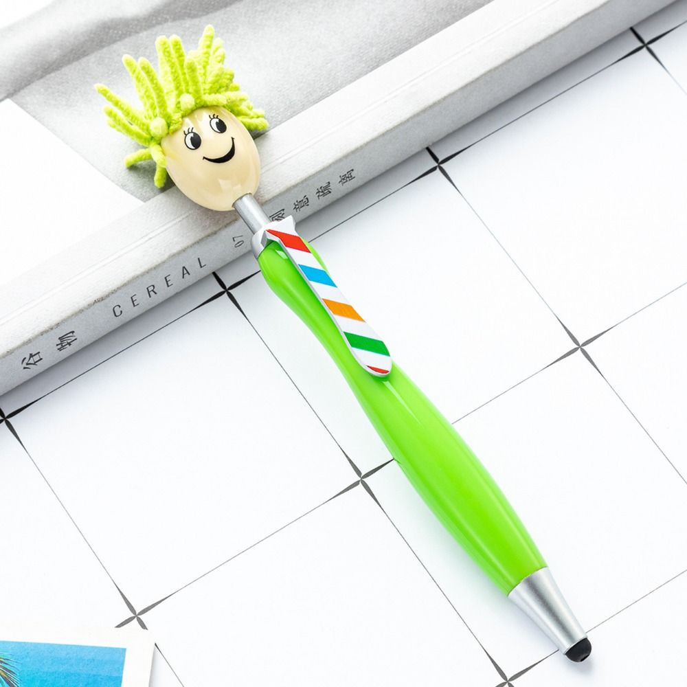 Estantes de cabeza de fregona de pelo de felpa, bolígrafos con pintura, expresión Facial, bolígrafos con forma de muñeca de dibujos animados, cara sonriente colorida: Negro
