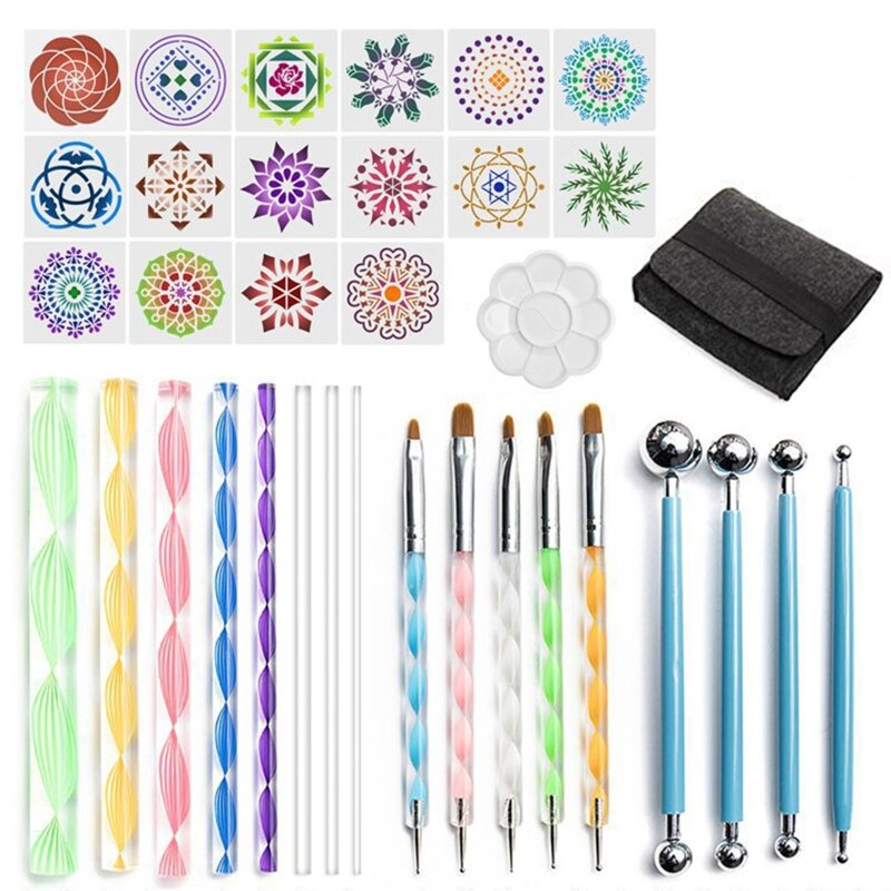 35 stuks mandala stippelpen gereedschapset voor het schilderen van rotssteen acryl stokkwast 1 stuk