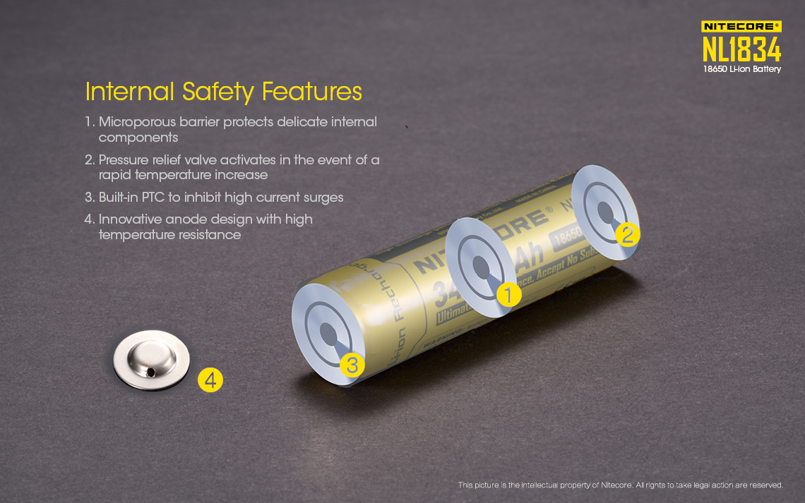 Nitecore  nl1834 3400 mah 3.7v 18650 genopladeligt li-ion batteri med beskyttelse