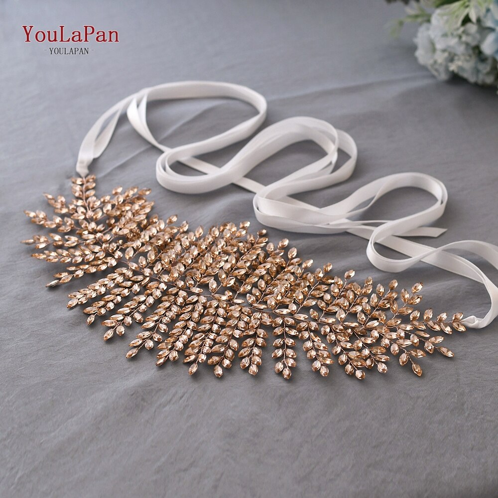 YouLaPan rose cristal bijoux ceinture pour robe formelle rouge brillant ceinture pour femmes ceinture de bal pour robe strass femmes ceinture SH238-P: White ribbon