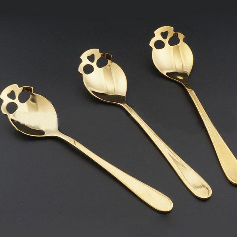 Cuillère à café gothique en forme de crâne en acier inoxydable, fournitures de cuisine, cuillère à café à Long manche, articles de table, cuillère à café 1 pièce: YELLOW