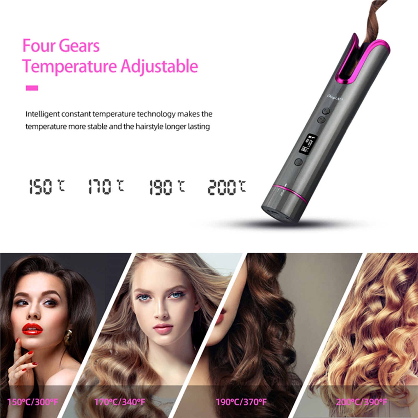 Hair Tools Portable Wireless Automatic Curling Iron Hair Curler USB Rechargeable with LCD Display for Woman