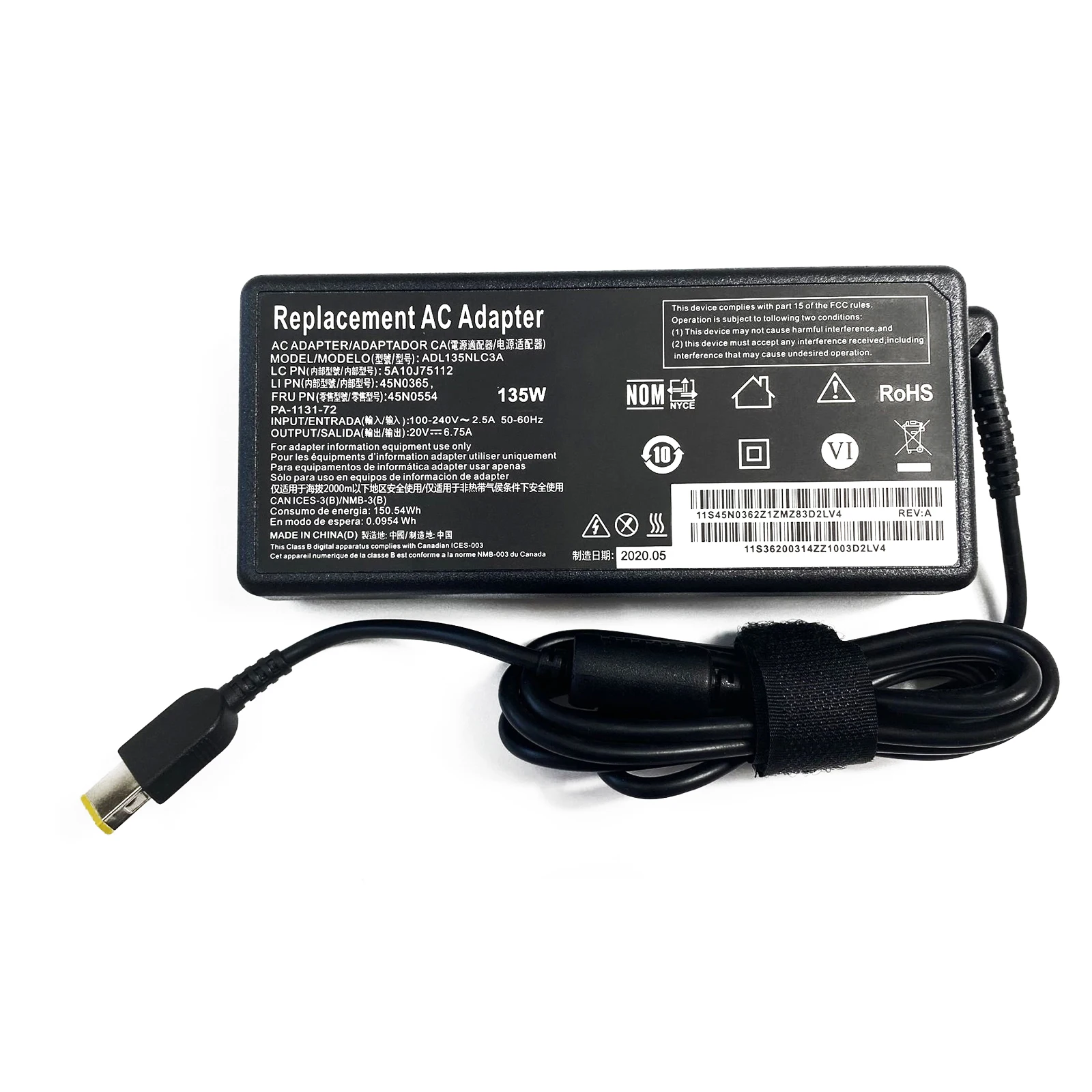20V 6.75A 135W Laptop Ac Adapter Charger for Lenovo Ideapad Gaming 3 3-15IMH05 3-15ARH05 3-15ACH6 3-15IHU6;X1 Yoga (1st Gen)
