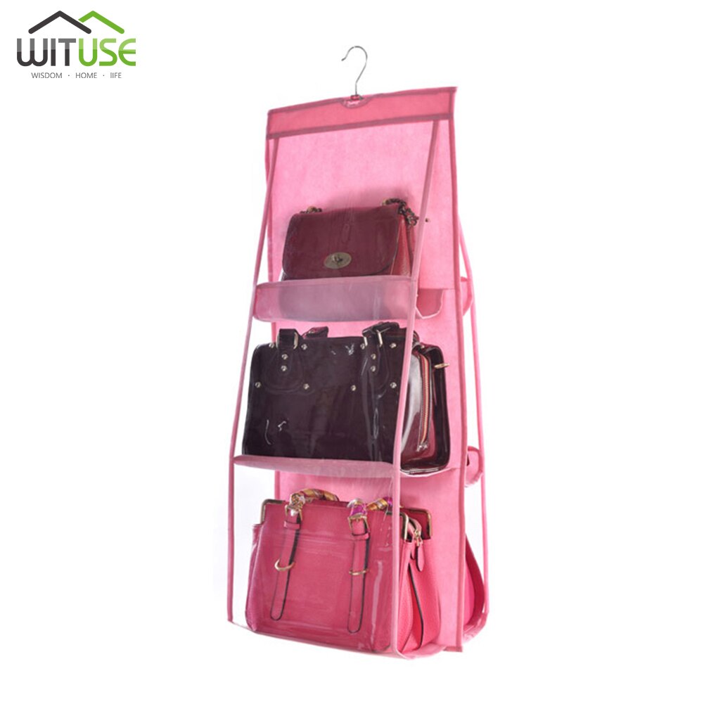 6 Pocket Opvouwbaar Opknoping Tas 3 Lagen Vouwen Plank Bag Purse Handtas Organizer Deur Diverse Pocket Hanger Opslag Closet Hanger: Pink