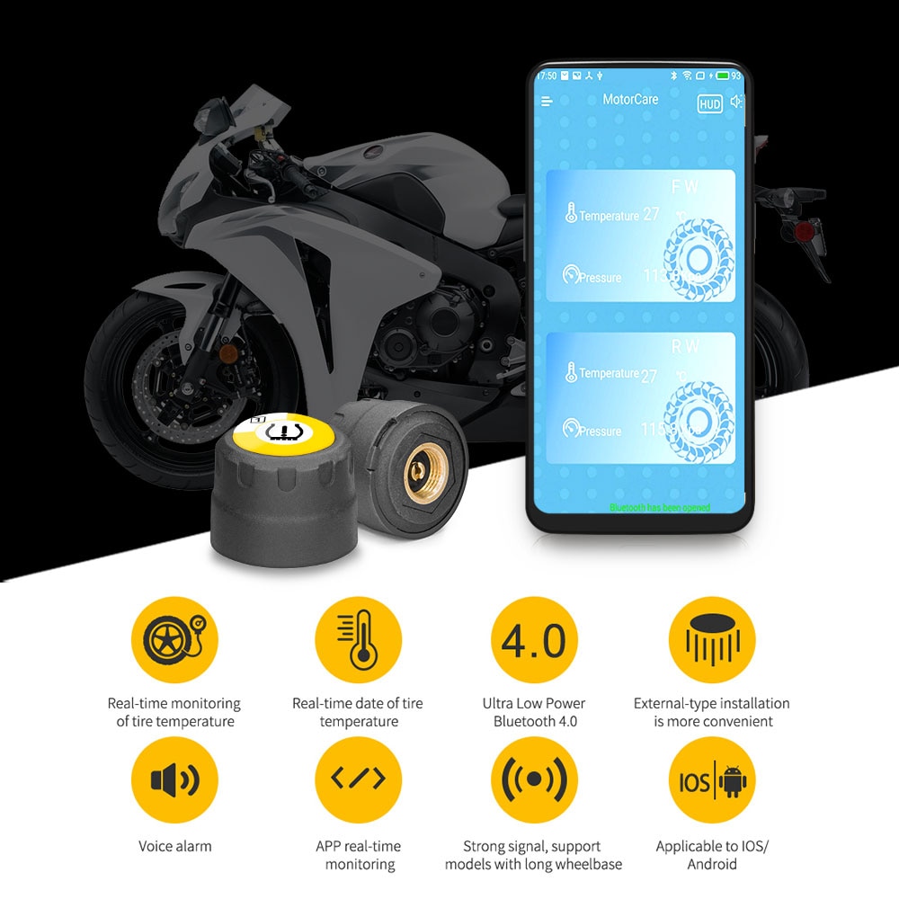 TPMS Bluetooth 4.0 voor IOS/Android BLE TPMS voor Motor Tyre Pressure Monitoring System Real-time Alarm TPMS externe