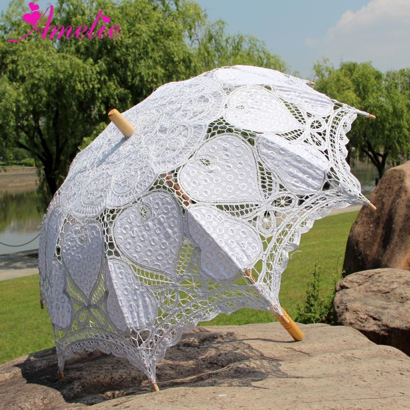 Metallic Thread Silver Battenburg Lace With Black Embrodiery Heart Fabric Wedding Lace Parasol Umbrella