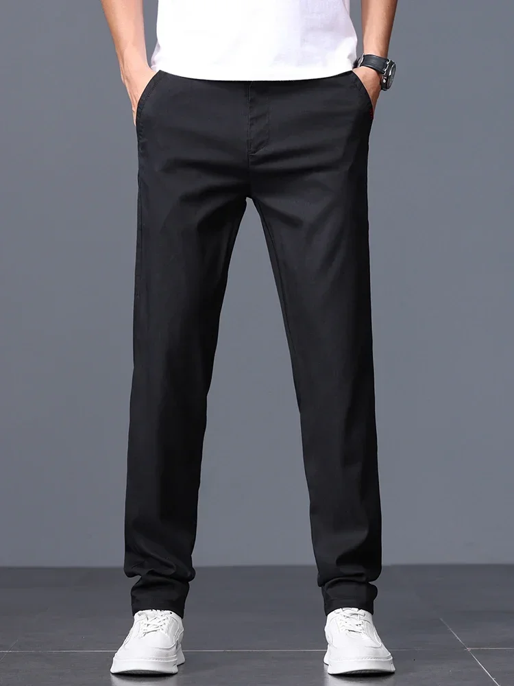 Lyocell mince pantalon mince hommes coréenne respirant d'affaires décontracté Baggy pantalon large pantalon droit