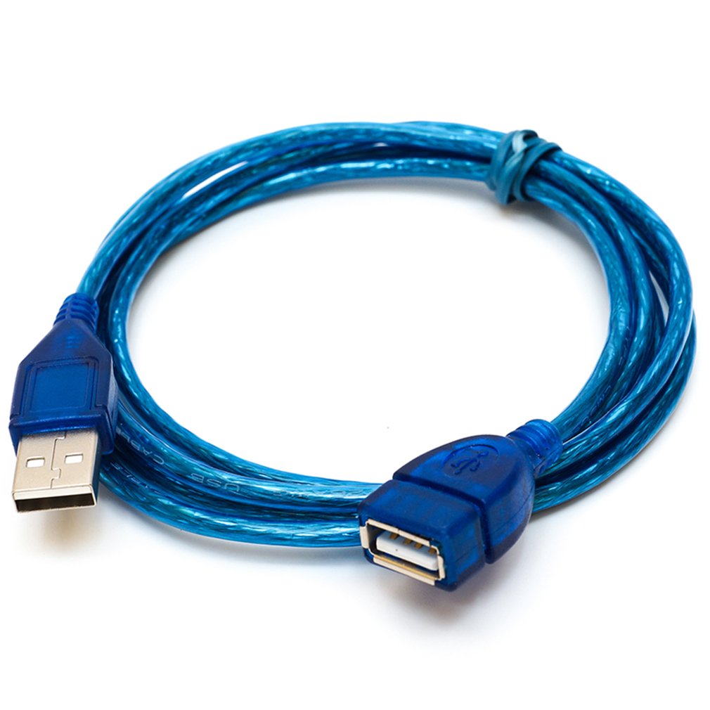 1/1.5/2/3-M Anti-Interference Extension Cable USB 2.0 Female Extension High Speed Data Sync Cord Blue Standard