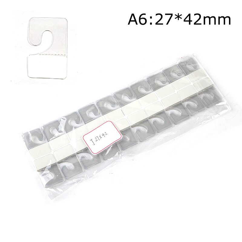 Lengüetas adhesivas de PVC para colocar en la tienda, etiquetas adhesivas para colocar en la ranura, paquete de mercancías, bolsa para exhibición al por menor, 100 piezas: A6