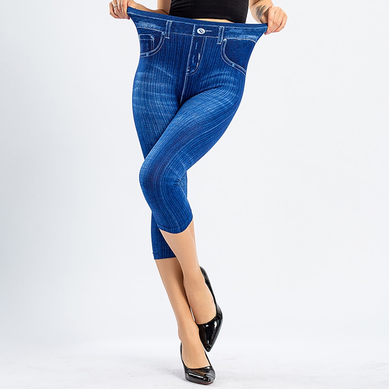 Legging Denim imprimé pour femmes, Slim, , Faux jean, extensible, court, culotte d'été