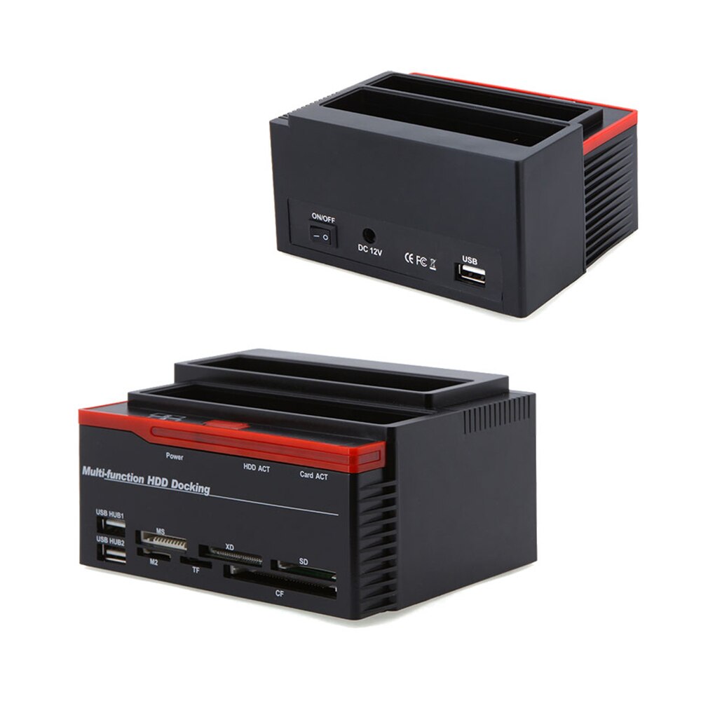 SATA USB2.0 Card Reader All In 1 HDD Docking Station External HDD Box 2.5" 3.5" IDE Two External Storage Enclosure for Computer