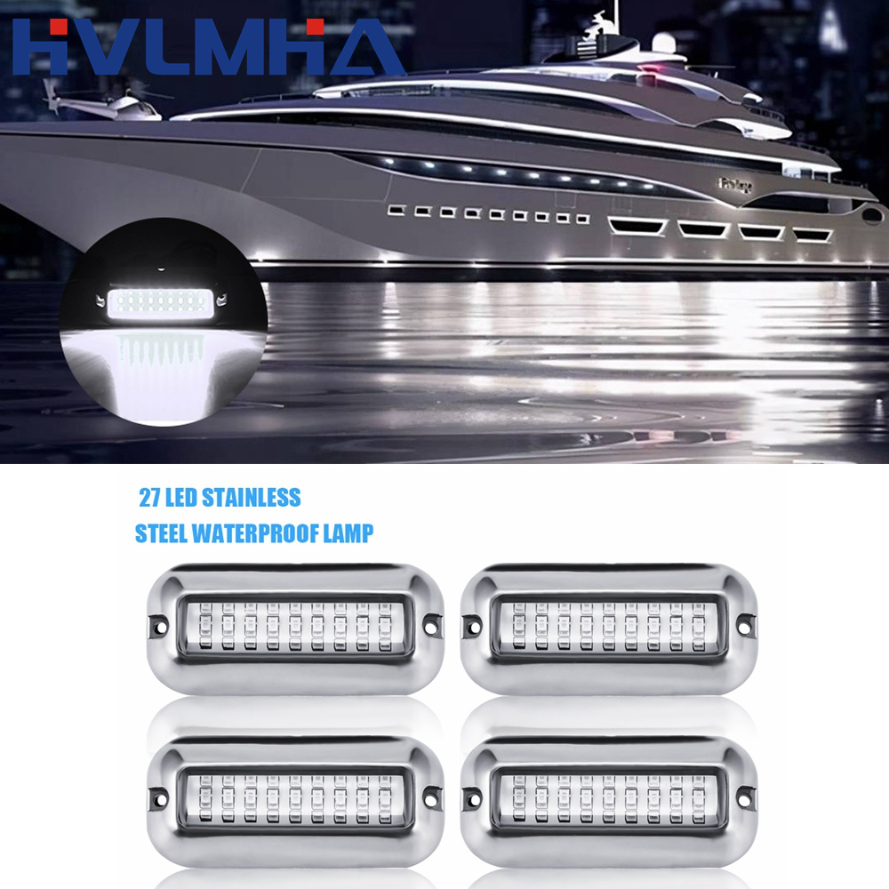 IP68 Waterproof Boat Transom Lamp 27LED Stainless Underwater Light Pontoon Marine Ship Lights Blue/White: Brown