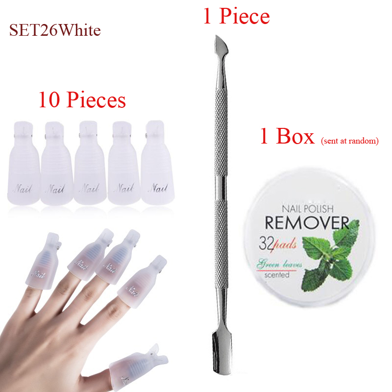 Addfavor negle skønhedsværktøj sæt negle neglebånd pusher manicure frugt neglelakfjerner cap klip makeup servietter bomuldstilbehør: Sæt 26 hvide