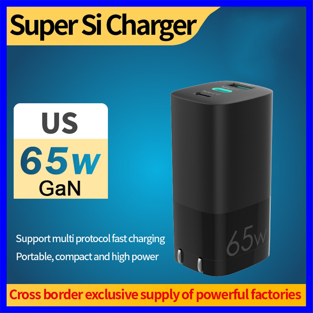 Portable Type C PD 3.0 Wall Adapter Quick Charge US EU Plug 65W GaN Fast Charger USBFor iPhone 12 Phone Laptop Tablet