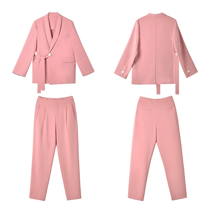 Twee Stuk Grote Size Vrouwen Pak Pak Effen Kleur Mode Herfst Pak