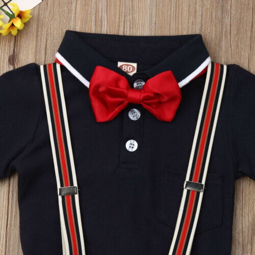 Brand Baby Boy Toddler Kids Gentleman Clothes Bowtie Short Sleeve Shirt+Shorts Bib Pants Outfit Toddler Formal Clothing Boy