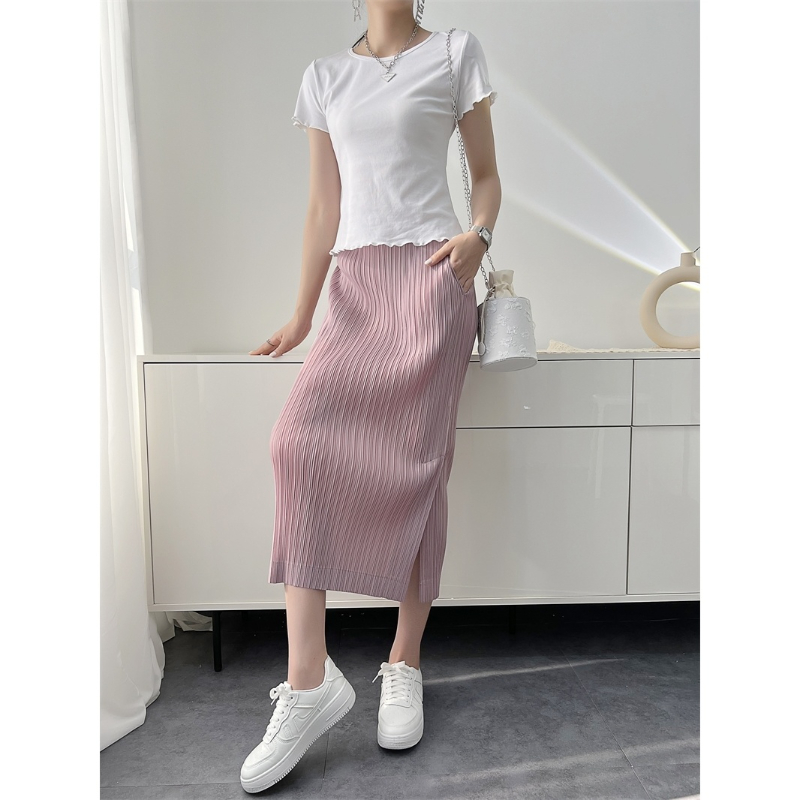 Falda plisada de media pantorrilla para mujer, informal, suelta, Color sólido, elegancia de oficina, estilo coreano, primavera y verano