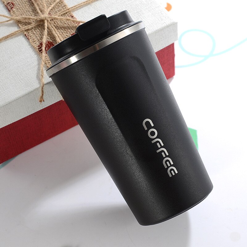 Edelstahl Thermoskanne Tasse dicht Thermo Tasse Reise Thermoskanne Tasse Glas Wasser Flasche Kaffee Tassen Reise Becher Isoliert tasse: 380ml / black