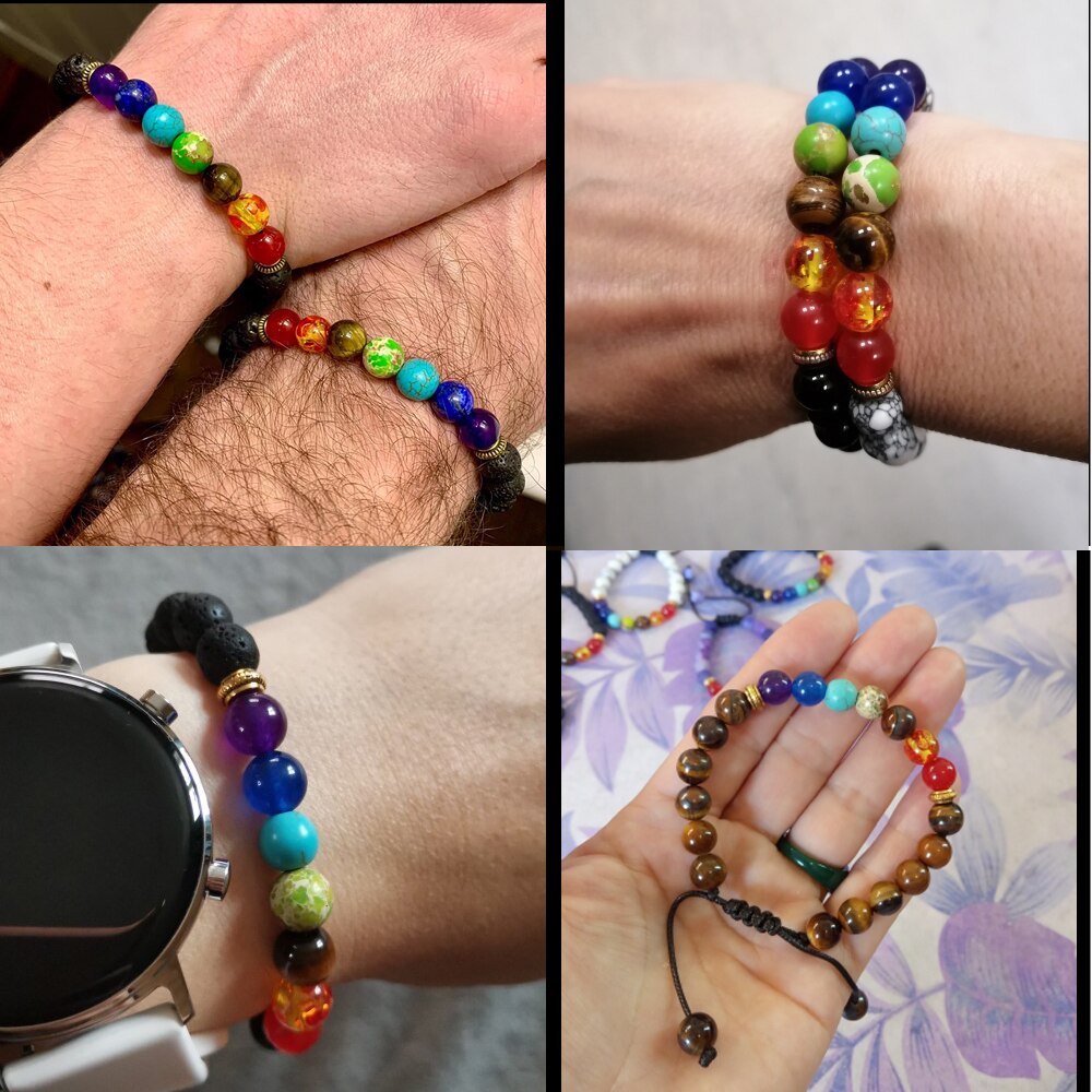 Mannen Vrouwen 7 Chakra Kralen Armbanden Armbanden Healing Tijgeroog Steen Chakra Gebed Charme Boeddha Armband Verstelbare Sieraden