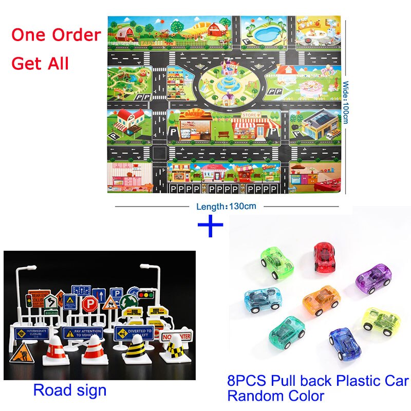 Traffic Highway Map Play Mat City Scene Building Construction Polyster Paper Educational Learning Place Name Outdoor Sea Cushion: Set 1