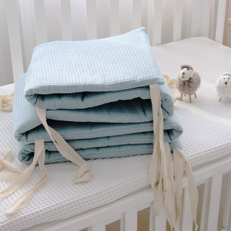 Lit de bébé en coton gaufré, protection anti-choc autour du berceau pour -né: BLEU CIEL