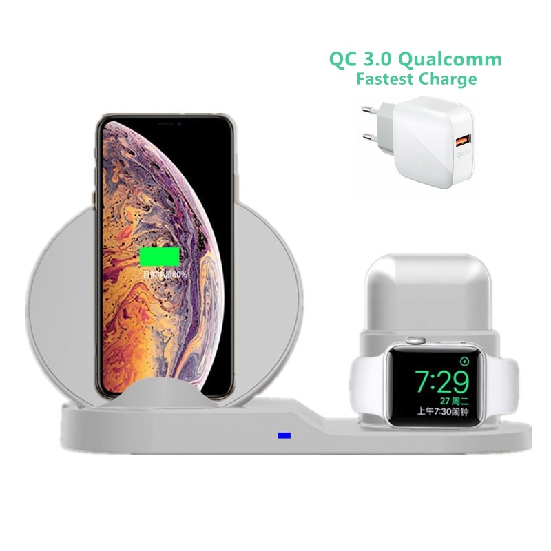 3 in 1 10W Schnelle Drahtlose Ladegerät Dock Station Schnelle Lade Für iPhone XR XS Max 8 für Apple uhr 2 3 4 Für AirPods Für Samsung