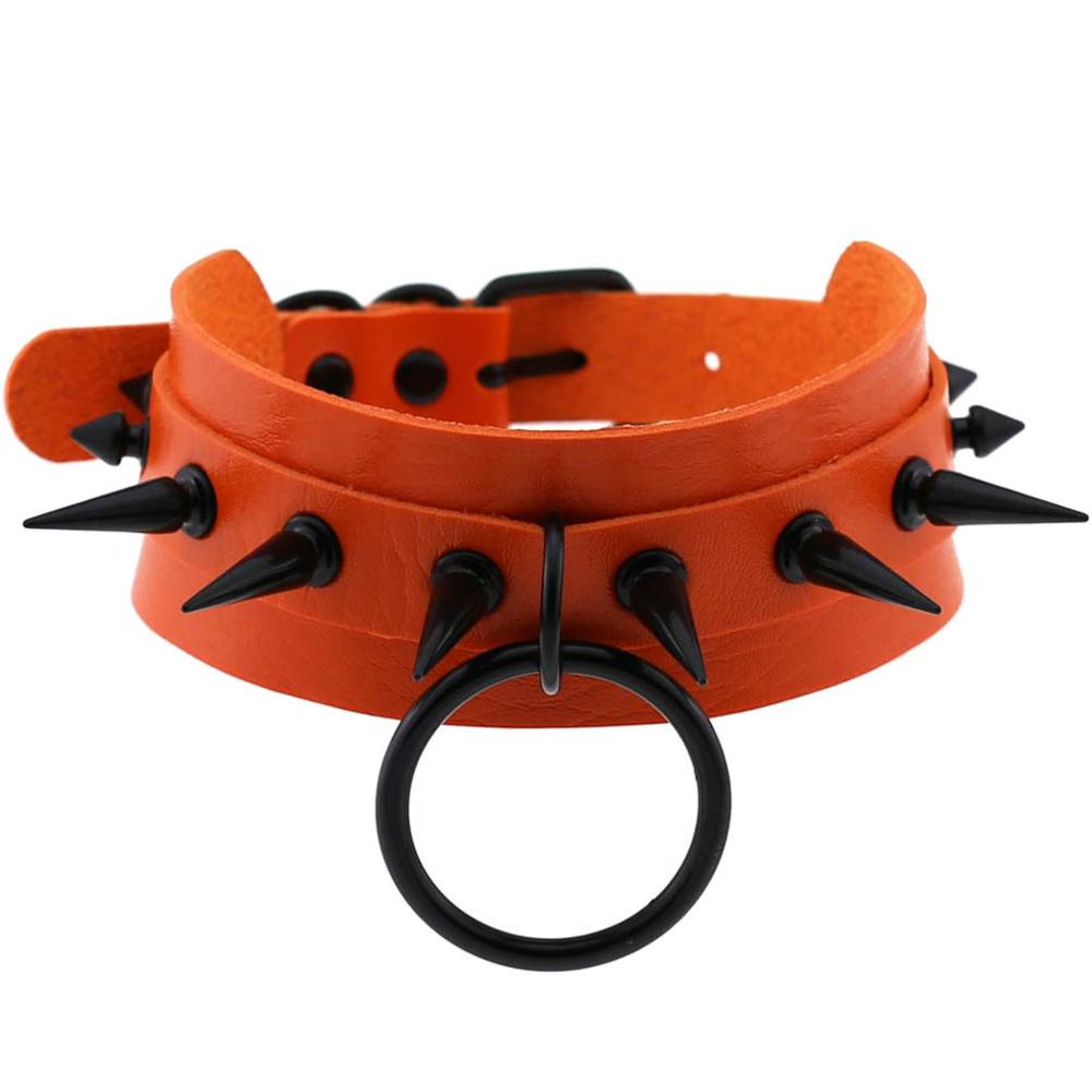 Gothic Jewelry Punk Spike goth Choker Woman Collar women Studded Rivet Black Leather Choker men Necklace chocker Emo Halloween: orange