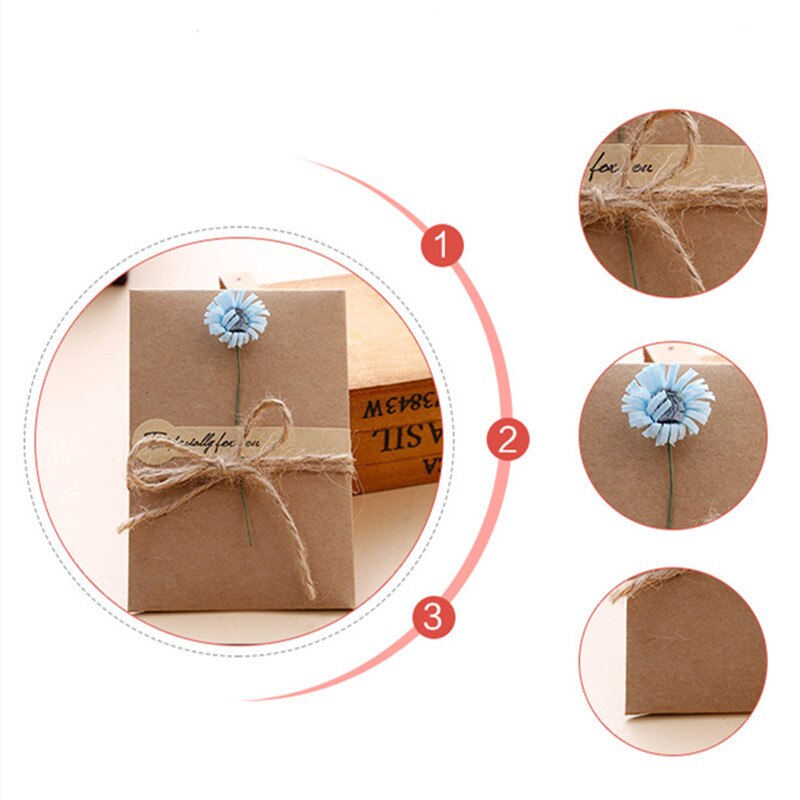 1PC Retro DIY Kraft Paper Invitation Greeting Card with Envelope Handmade Dry Flower Wedding Party Invitation Envelopes