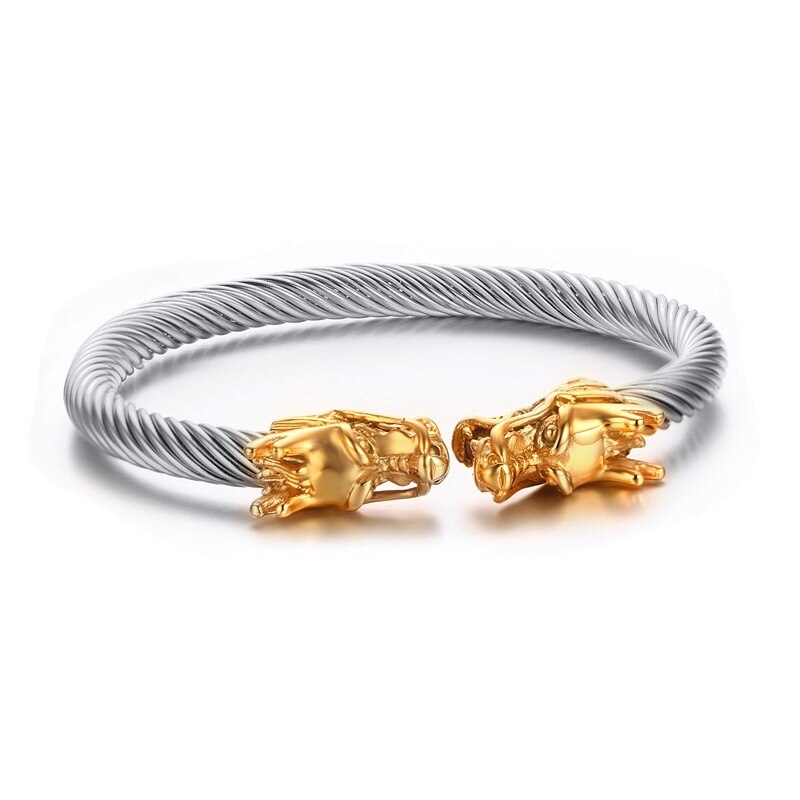 Drachen Akzente Starke Kabel Manschette Armbänder für Männer Edelstahl Elastische Einstellbare Armreif Jahrgang Männlichen Schmuck Brackelts: Gold Splitter