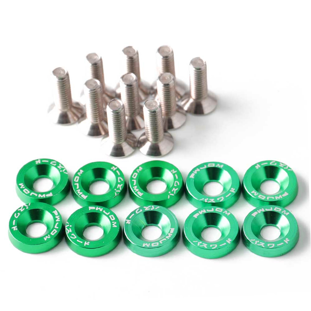 10 st/set cnc-behandlad aluminiumpackning motorrumsbytessats skärmbricka med 10 st  m6 x 20mm bultar: Vit
