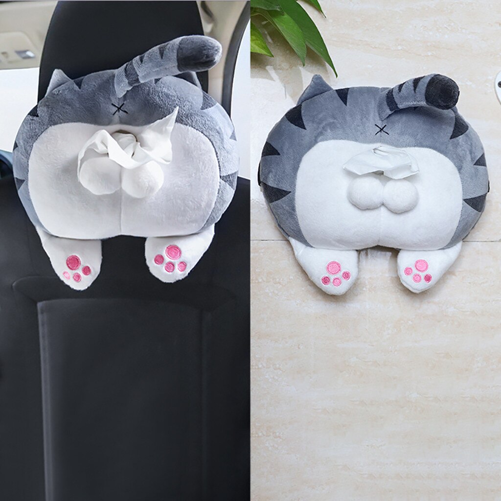 Car Tissue Box Cartoon Car Tissue Holder Seat Back-mounted Tray Cat Corgi Butt Tissue Dispenser Auto Car Interior Decoration