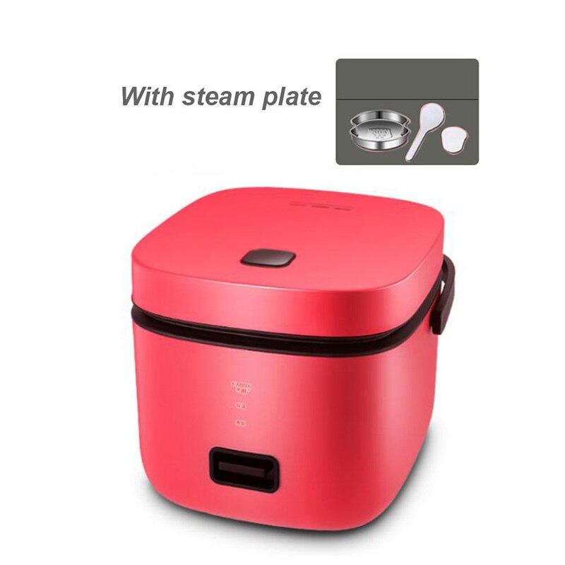 220V 200w Electric Rice Cooker Portable Cooking Pot Food Warmer Electric Heating Cooker Steamer Cooker Insulation Lunch Box 1.2L: Red With steam