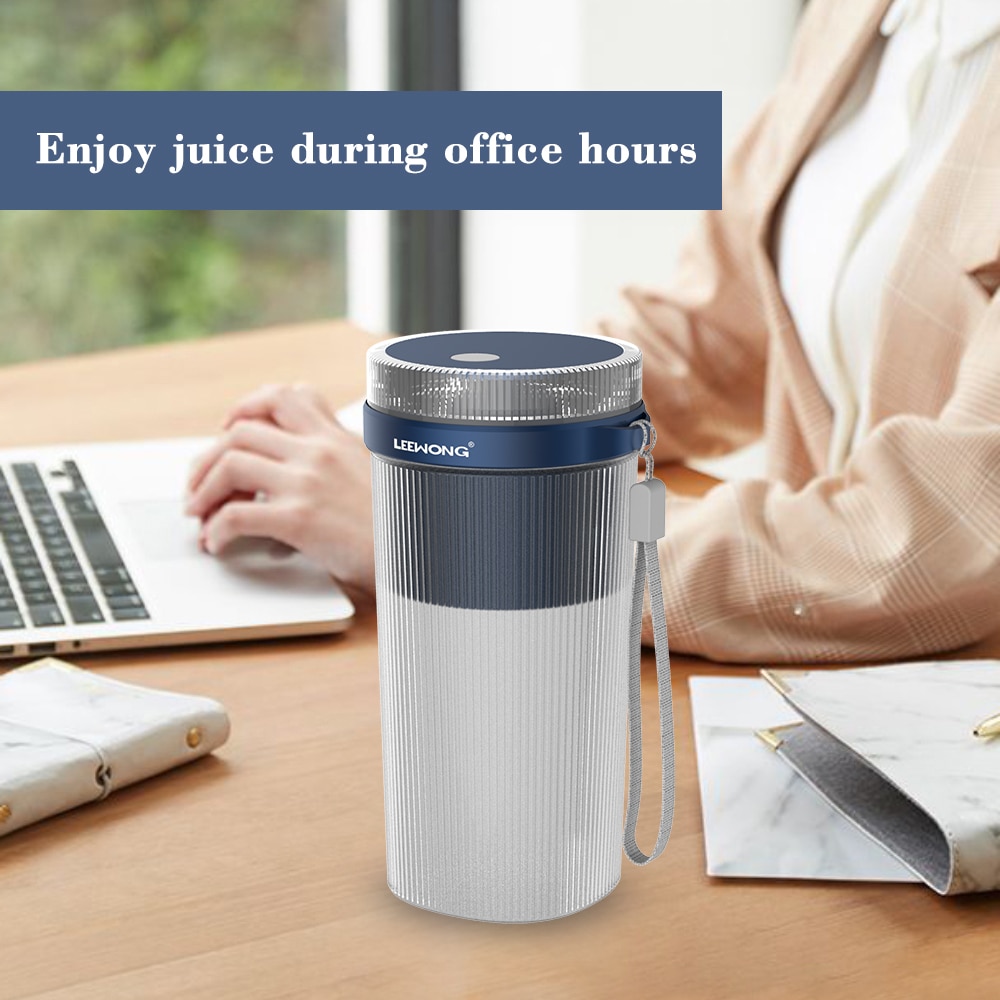LEEWONG Portable Blender USB Mini Fruit Smoothie Milkshake Juicer Kitchen Travel 350ml Blue