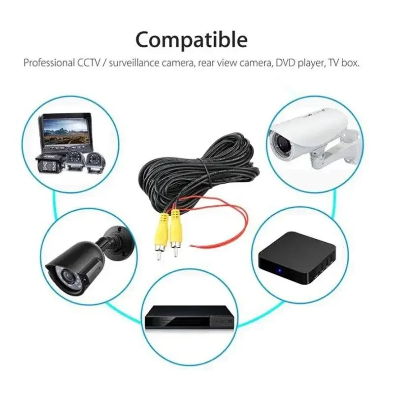 Câble RCA mâle pour caméra de recul de voiture, 6/10/15m, câble d'extension pour moniteur AV