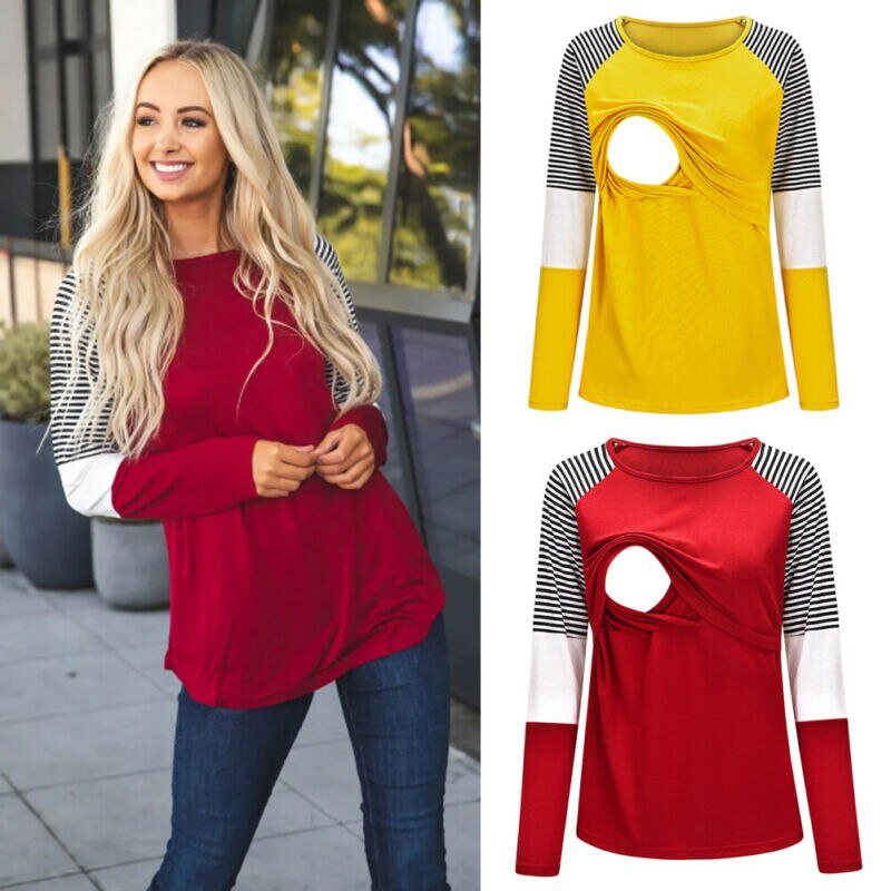 Pregnant Maternity Clothes Nursing Top Breastfeeding Long Sleeve Shirt Size 6-18