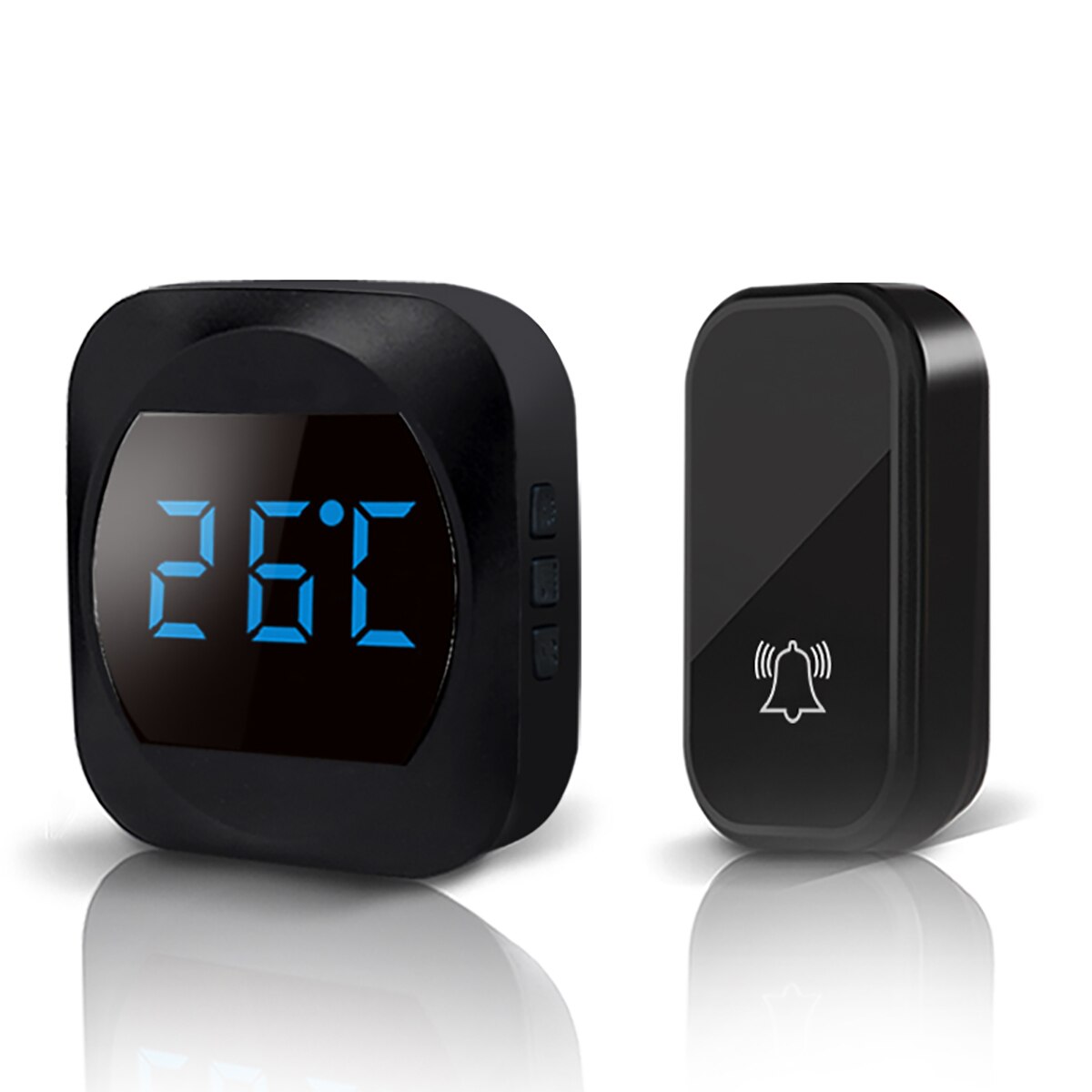 Wireless Waterproof Doorbell 300m Range US EU Plug Home Intelligent Door Bell Chime 2 Buttons 2 Receivers Temperature Self Power: Black 1 to 1 / EU