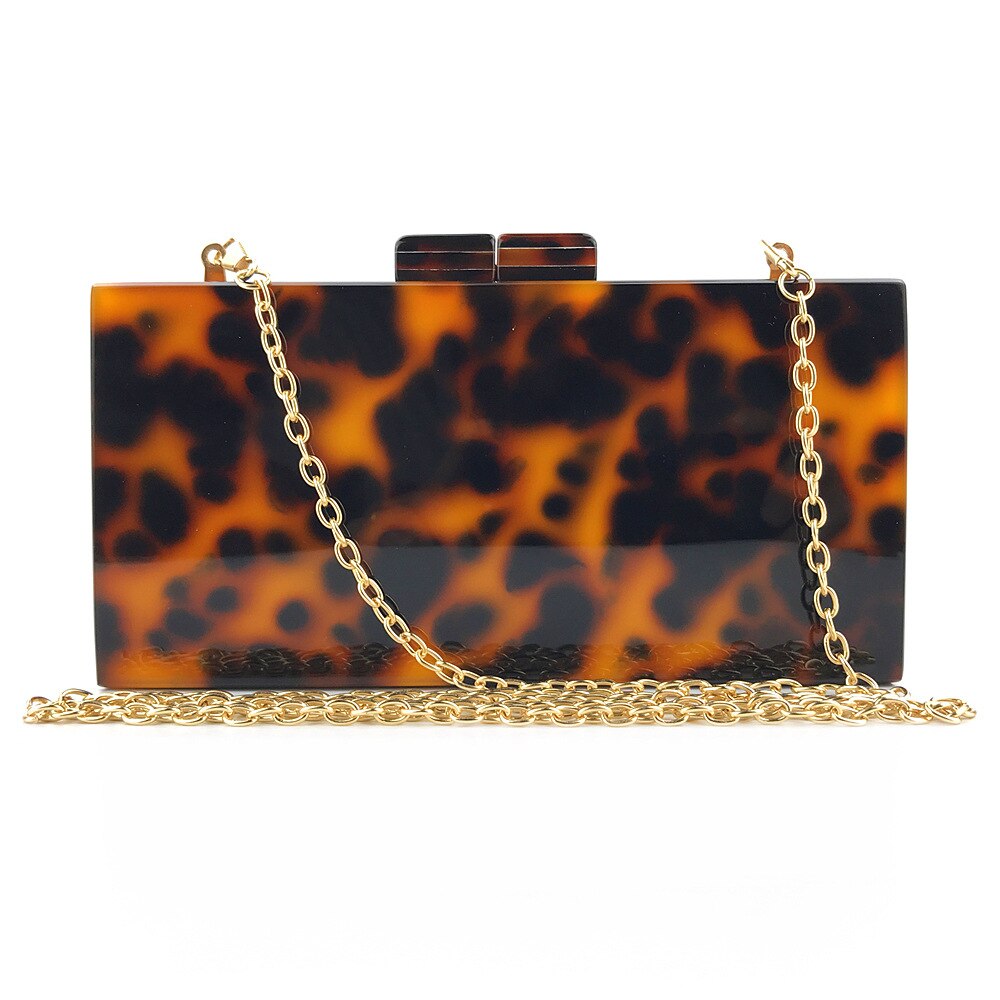 Chic Luxury Simple Casual Leopard Acrylic Evening Bags Party Wedding Dinner Chain Shoulder Bags Purse