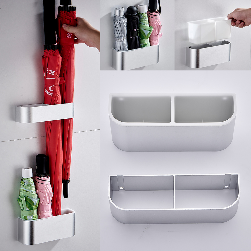 Zwart Draagbare Wandmontage Paraplubak Rack Effen Kleur Paraplu Opslag Houder Plank voor Home Office Paraplu Houder