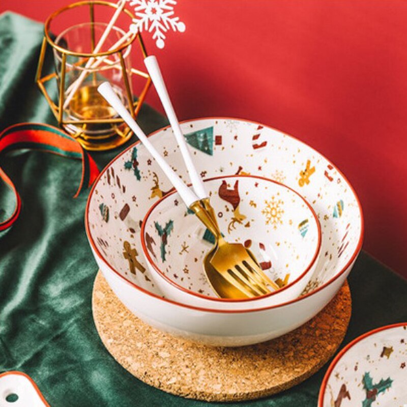 Salad Plate Noel Ceramic Cartoon Cute Christmas Gingerbread Man Shape Dessert Dinner Table Must-Have Suitable