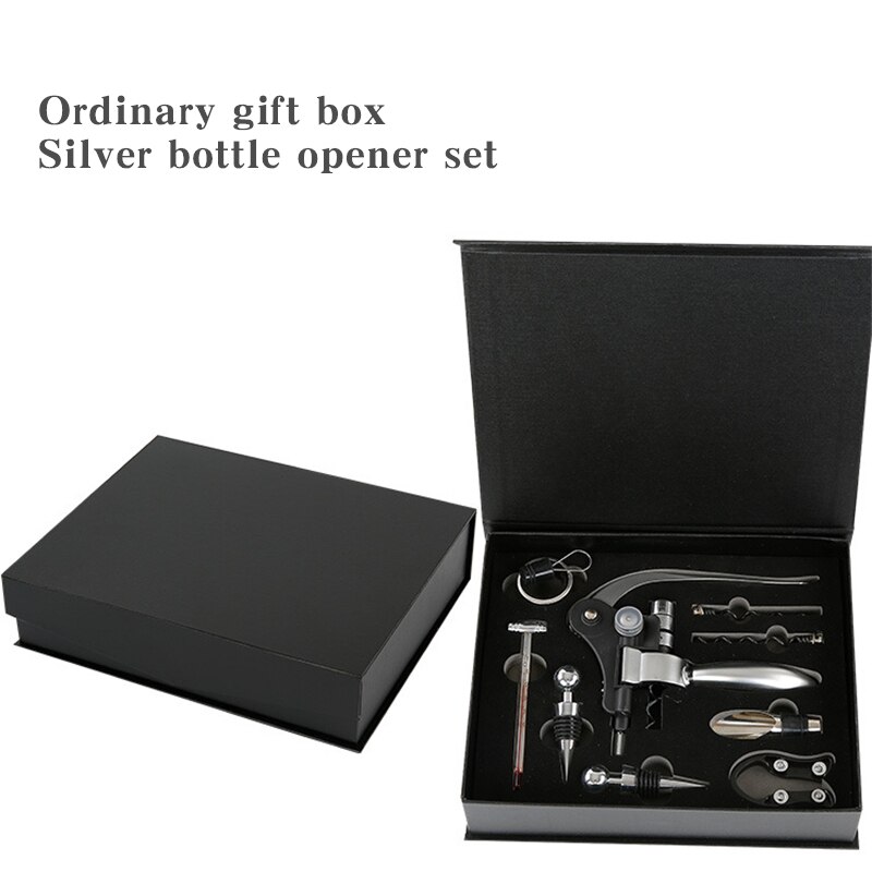 Red Wine Corkscrew Set 9 pcs/set Zinc Alloy Rabbit Shape Red Wine Opener Tools Luxury Wooden Box Packaging: Ordinary Silver
