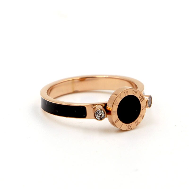 de amour noir rond chiffres romains bague en cristal Rose or couleur acier inoxydable femmes de mariage