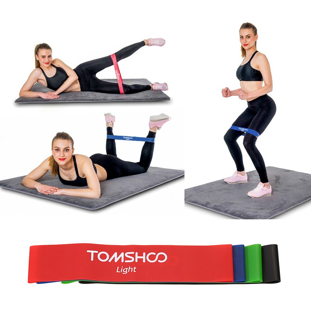 TOMSHOO Set of 4 Exercise Resistance Loop Bands Latex Gym Strength Training Loops Bands Workout Bands Physical Therapy