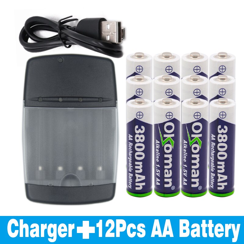 AA 3800mah 1.5V alkaline rechargeable battery for LED light electric toy battery and four-slot alkaline battery charger: Red