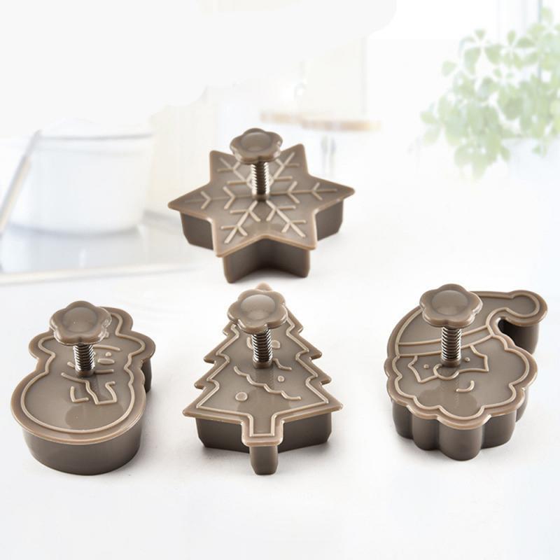 4 stuks Cookie Stempel Biscuit Mold Keuken 3D Cookie Plunger Cutter DIY Bakvorm Kerst Cookie Cutters Gereedschap Kleur Willekeurige