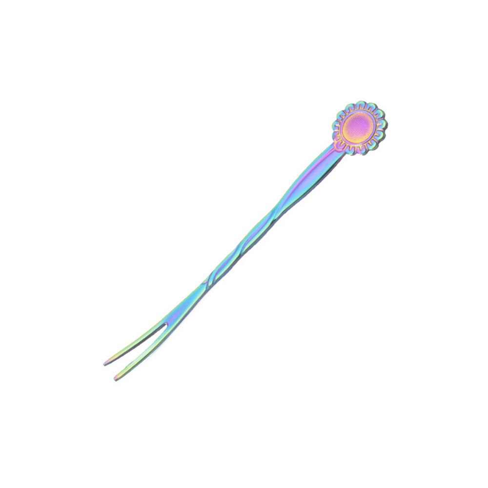 Tenedor de fruta de dos dientes de acero inoxidable forma de flor tarta postre tenedor suministros accesorios de vajilla de cocina: Multicolor 3