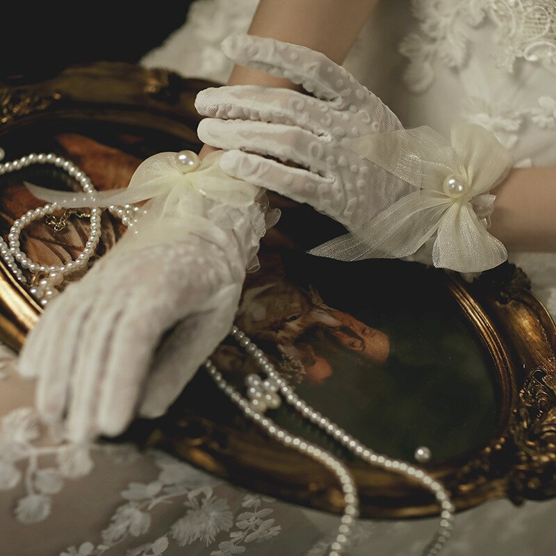 Guantes de encaje de dedo blanco corto para dama de honor, manoplas de actuación para de baile, boda, dama de honor,