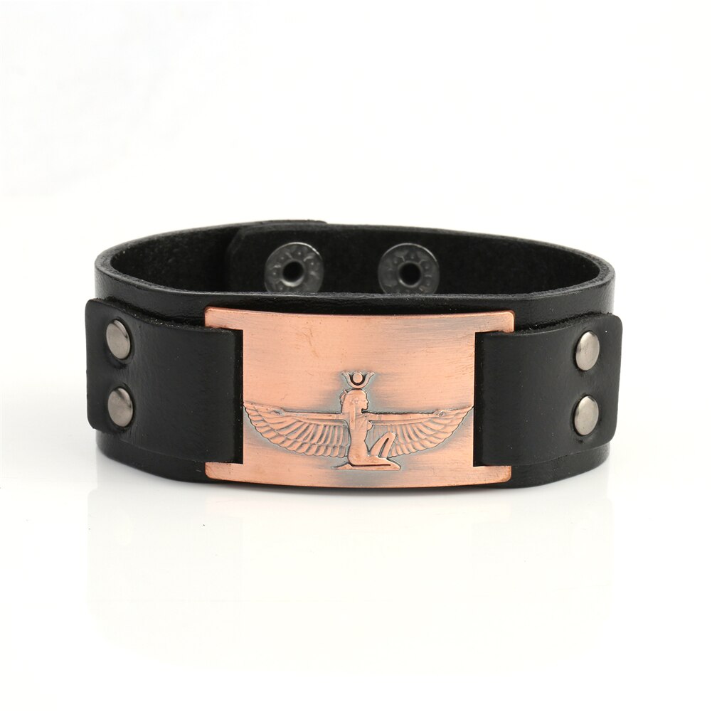 Likgreat Bruine Brede Braid Lederen Armband Koningin Van Egypte Heilige Guardian Bedelarmband Mannen Amulet Cleopatra Vii Charm Sieraden: 0
