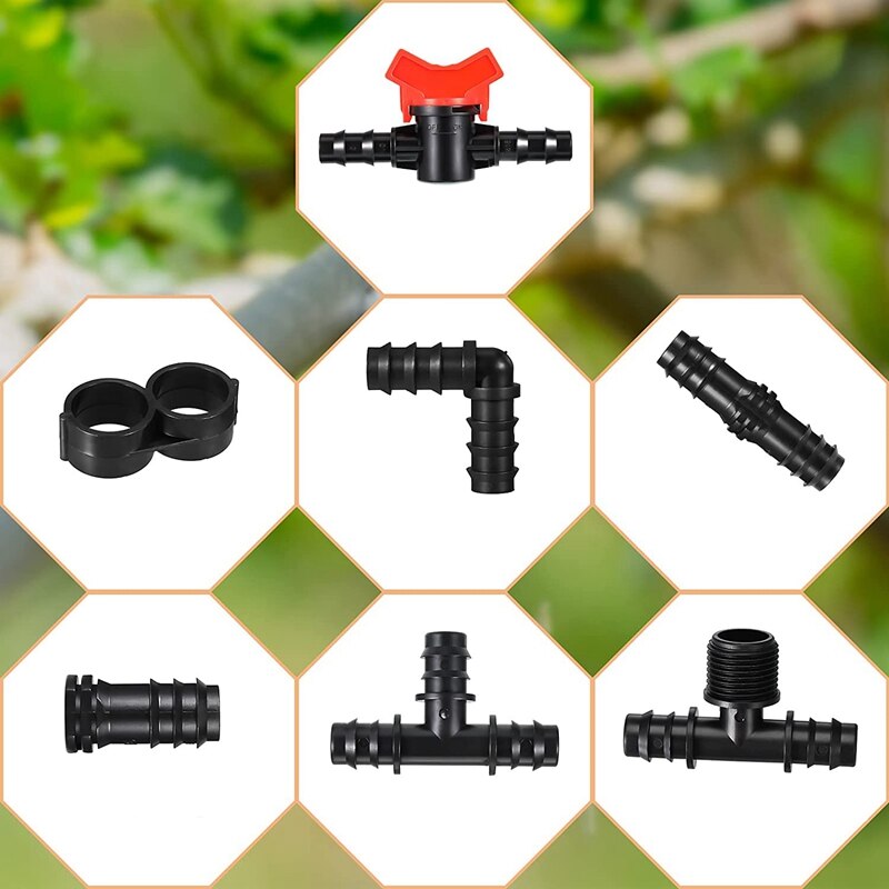 52 Pcs Drip Irrigation Fittings Kit Irrigation Barbed Connectors For 1/2Inch Tubing Irrigation Water Hose Connector