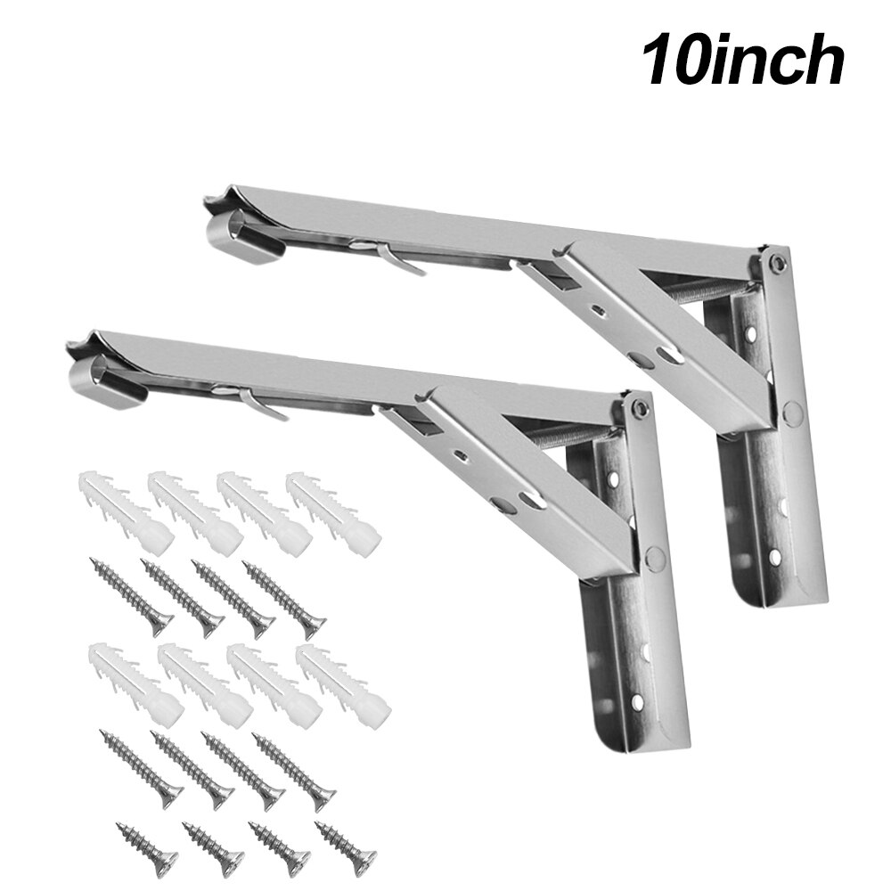 Triangle Table Shelf Bracket Heavy Support 2pcs Wall Mounted Stainless Steel Folding Angle Bracket 8-12 Inch: Stainless -10 inch